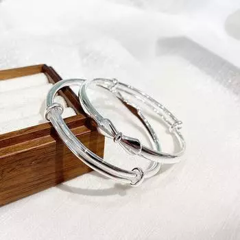 Симпатичный и модный серебряный браслет из стерлингового серебра 9999 пробы для родителей и детей с гладким бантом и раздвижным детским подарочным браслетом Adjustable size