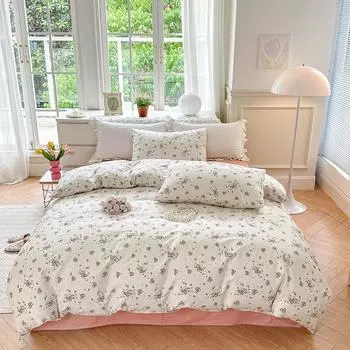 Симпатичный комплект постельного белья из четырех предметов из чистого хлопка, комплект постельного белья для студенческого общежития из чистого хлопка из трех предметов, простыни, простыня, пододеяльник, пододеяльник 1.2m bed sheet model-3PCS