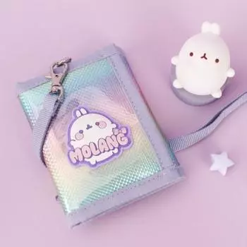 Симпатичный кошелек Molang с персонажем Molang@Hologram@3 Tier@Necklace Wallet@(ML0042)