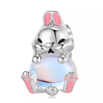 Милый кролик, бисерный браслет из стерлингового серебра 925 пробы с эпоксидной смолой и инкрустацией из синтетического лунного камня, аксессуары, ювелирные изделия