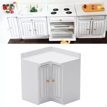 Симпатичный кукольный домик, кухонная миниатюрная мебель, угловой шкаф для столовой, деревянные сцены в масштабе 1/12