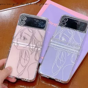 Симпатичный Line Girl Ins 2023 ПК Жесткий 3 в 1 Защитный чехол-браслет для телефона Samsung Galaxy Z Flip 3 4 5g Flip3 Flip4 Capa For Samsung Z Flip 3