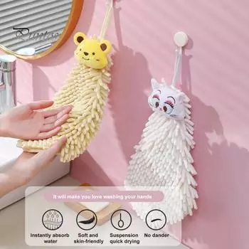 Симпатичный мягкий Шениль Рука Подвесное полотенце Висячая петля Супер Абсорбент Для ванной комнаты Полотенце Кухонные принадлежности жёлтый