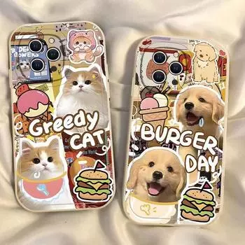 Симпатичный мультяшный противоударный чехол для телефона с собакой и кошкой для IPhone 15 14 13 12 Pro Max Mini iPhone 15
