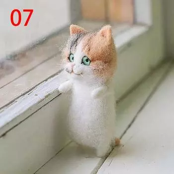 Симпатичный набор для войлока с иглой, набор для шерстяной куклы, неотделанный котенок, сиамский кот, полосатый кот, циветта