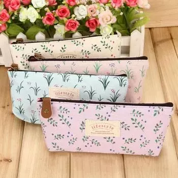 Симпатичный пенал с цветами, косметичка для макияжа, школьная/девчачья сумка для хранения, винтажный сломанный холст коричневый