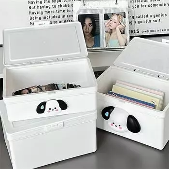 Симпатичный пластиковый настольный ящик для хранения с крышкой, прямоугольный пластиковый кейс для коллекции, многоцелевой пыленепроницаемый прочный домашний органайзер