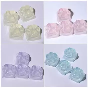 Симпатичный полупрозрачный фиолетовый колпачок для клавиш Cat Paw для механических клавиатур, RGB-подсветка, настраиваемые клавиши ESC/WASD, розовый и голубой