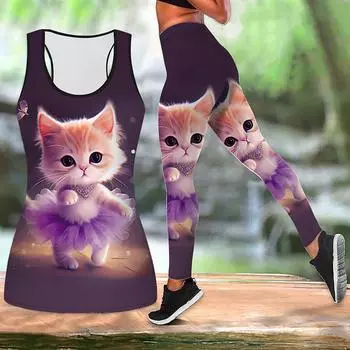 Симпатичный принт для кошек, йога-костюм для женщин, модные леггинсы для тренировок, фитнес-спорт, повседневные штаны для йоги XS синий