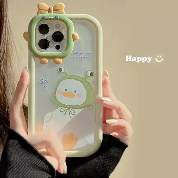 Симпатичный противоударный чехол Happy Duck Cartoon 3d 2 в 1 для Iphone 12 13 14 Pro Max Plus 11 Promax Ins Smiley Back Cover Capa for iphone 7 8 plus