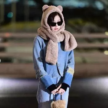 Симпатичный студенческий шарф с ушками медведя, шапка, интегрированный женский комплект из двух предметов для езды на велосипеде, защита от холода One size