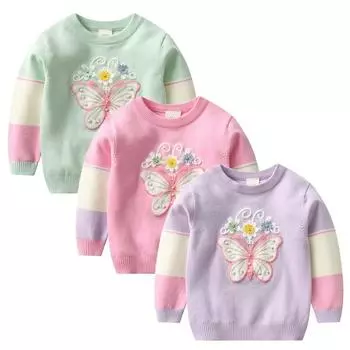 Симпатичный свитер для девочек от 2 до 9 лет, свитер с круглым вырезом, пальто 100