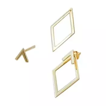 Simple and Elegant Geo Studs Elegant Dual Diamond Earrings Ear Accessory Perfect for Work or Casual Outfits золотой