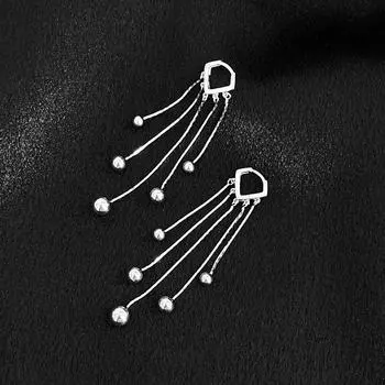 Simple and exquisite long fringed earrings women s niche design high-end ball pendant silver needle earrings new fashion 925 silver needle