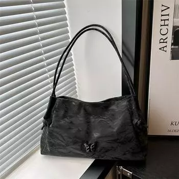 Simple and fashionable large-capacity tote bag for women 2024 new summer niche students commuting shoulder bag for women чёрный