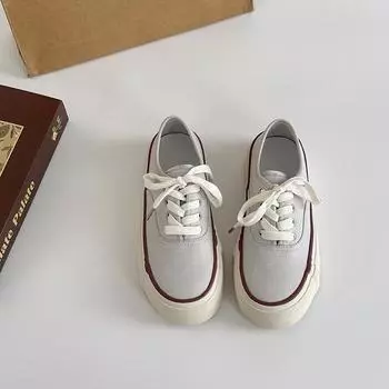 Simple and fashionable little white shoes board shoes women s summer lace-up versatile casual breathable low-top flat canvas shoes 35