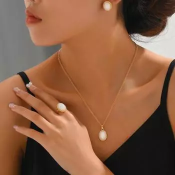 Simple and fashionable OL Korean version Korean earrings necklace ring set with zircon design niche collarbone chain index finger ring