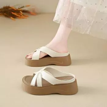 Simple and fashionable slippers with one foot, new round head platform sandals with skirt cool slippers 35