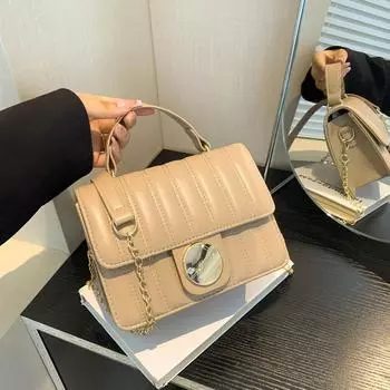 Simple and fashionable small square bag 2024 summer new textured shoulder bag striped embroidery thread commuting large-capacity oblique span bag чёрный