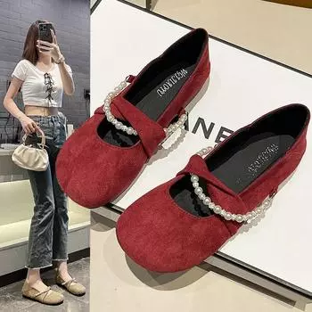 Simple and Gentle Women s Flat Shoes 2024 New Soft and Comfortable Maternity Shoes Sweet Beaded Mary Jane Shoes Zapatos Mujer 35 чёрный