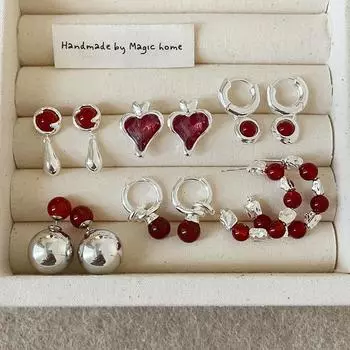 Simple And High-End Agate Stud Earrings Women S Light Luxury Retro Fashion Trend Temperament Commuter Versatile Earrings