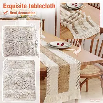 Простая и современная хлопковая и льняная ткань для флажков на стол, полосатая строчка, двухцветная ткань для чайного стола, флажки на стол, длинная скатерть с бахромой A коричневый