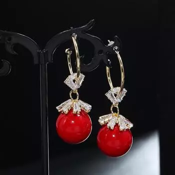 Simple and stylish 925 silver needle stud earrings femininity elegant red crystal earrings earrings long fringed ear jewelry