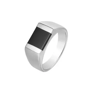 Simple and Stylish Black Agate Men s Ring 7