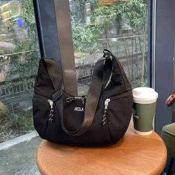 Простая и стильная холщовая сумка-тоут с завязками на шнурке и надписью, однотонная повседневная сумка через плечо