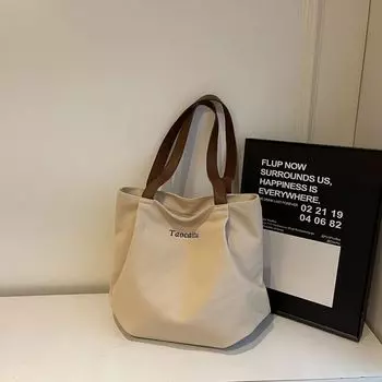 Simple and Versatile Canvas Tote Bag Women 2025 New Fashion Casual Commuter Bag Large Capacity Class Shoulder Bag Rice Gray