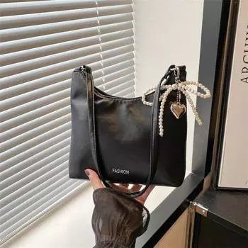 Simple and versatile commuter single shoulder underarm bag women s 2024 summer new texture large capacity fashion messenger tote bag чёрный