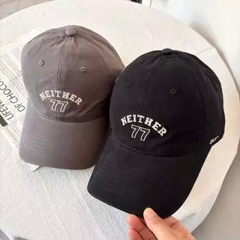 Simple and versatile embroidery 77 baseball hat men s and women s soft top casual sunshade cap M56-58cm чёрный