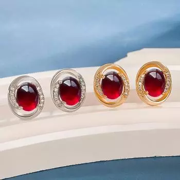 Простые и универсальные круглые серьги-гвоздики из красного камня для женщин, модные серьги-гвоздики.