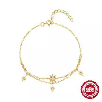 Simple And Versatile S925 Sterling Silver Daily Wear Geometric Element Octagonal Star Diamond Double Layer Bracelet Bracelet 925 silver золотой