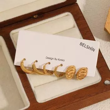 Simple and versatile stainless steel earrings women s fashion versatile 18k gold set titanium steel ear buckle earrings jewelry