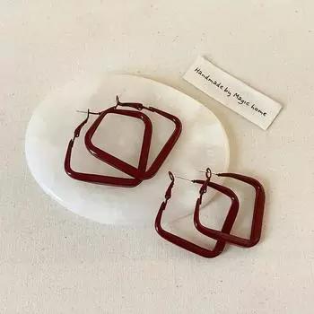 Простые Анкара красные геометрические квадратные серьги с пряжкой в стиле Гонконга в стиле ретро, изысканные универсальные серьги
