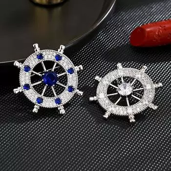 Простая атмосфера мужская брошь в виде штурвала с легкой инкрустацией цирконием, аксессуары для пальто и костюма, модные аксессуары