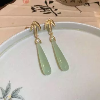 Simple Bamboo Leaf Drop Earrings Fresh Water Drop Earrings Fashion New Chinese Ear Stud Cheongsam зелёный