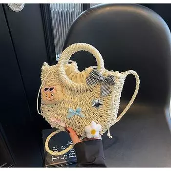 Simple beach woven bag women s fashion straw woven bag handwoven vegetable basket niche messenger bag