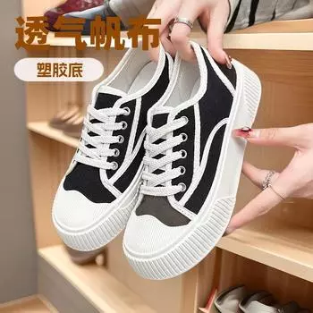 Simple biscuit shoes women s 2025 new versatile high-value fashion outer shoes student canvas shoes new casual 35 чёрный