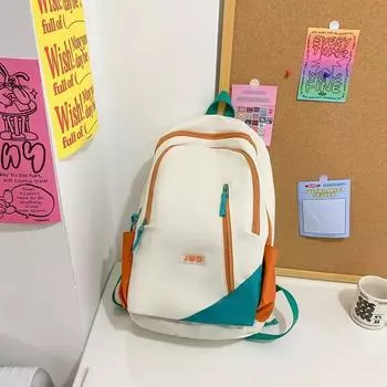 Simple Blocked Color Letter Decor Student Casual Backpack For School Use