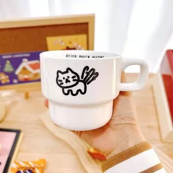 Simple Cartoon Ceramic Cup Coffee Cup Stacked Cup Small Cup High Value Gift Boy Girl Couple Cup 280ml