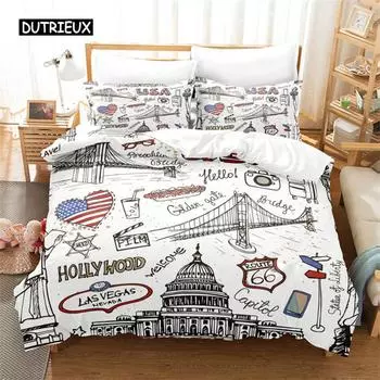 Simple Cartoon Pattern Bedding Set Duvet Cover Set 3d Bedding Digital Printing Bed Linen Queen Size Bedding Set Fashion Design EU single(135x200cm)