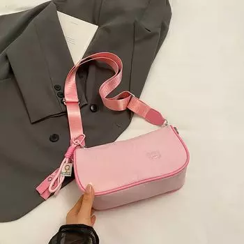 Simple Casual Nylon Small Bag Women 2025 New Fashion Underarm Pillow Bag Summer Popular Broadband Messenger Bag Pink