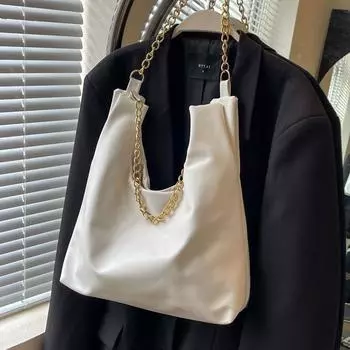 Simple casual retro handbag large capacity tote commuter bag 2024 summer new popular fashion messenger bag чёрный