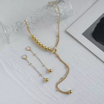 Simple CCB Bead Chain Earrings Necklace Set for Women Aesthetic Multilayer Handmade Trend 2025 Adjustable Tassel Jewelry Set Female Gift