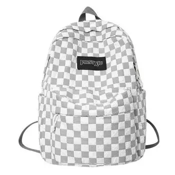 Simple Checkered Pattern Letter Decoration Student Leisure Backpack For School