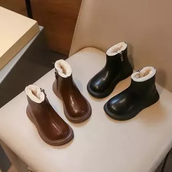 Simple Children s Winter Boots Warm Versatile Girls Ankle Boots Fashion Causal Kids Cotton Boots Outdoor Thick Bottom Versatile 23 чёрный