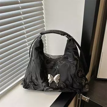 Simple commuter bag casual fashion large capacity tote bag 2024 summer new simple underarm shoulder bag чёрный