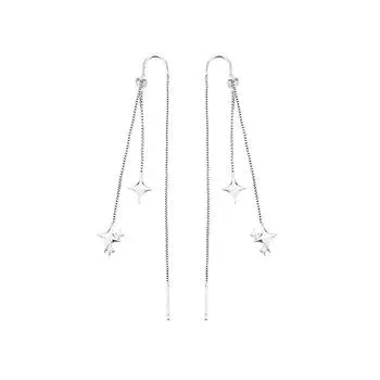 Simple Design Meteor Ear Chain Temperament Women S Ear Chain Wind Long Four-Star Fringed Earrings Copper (white gold)